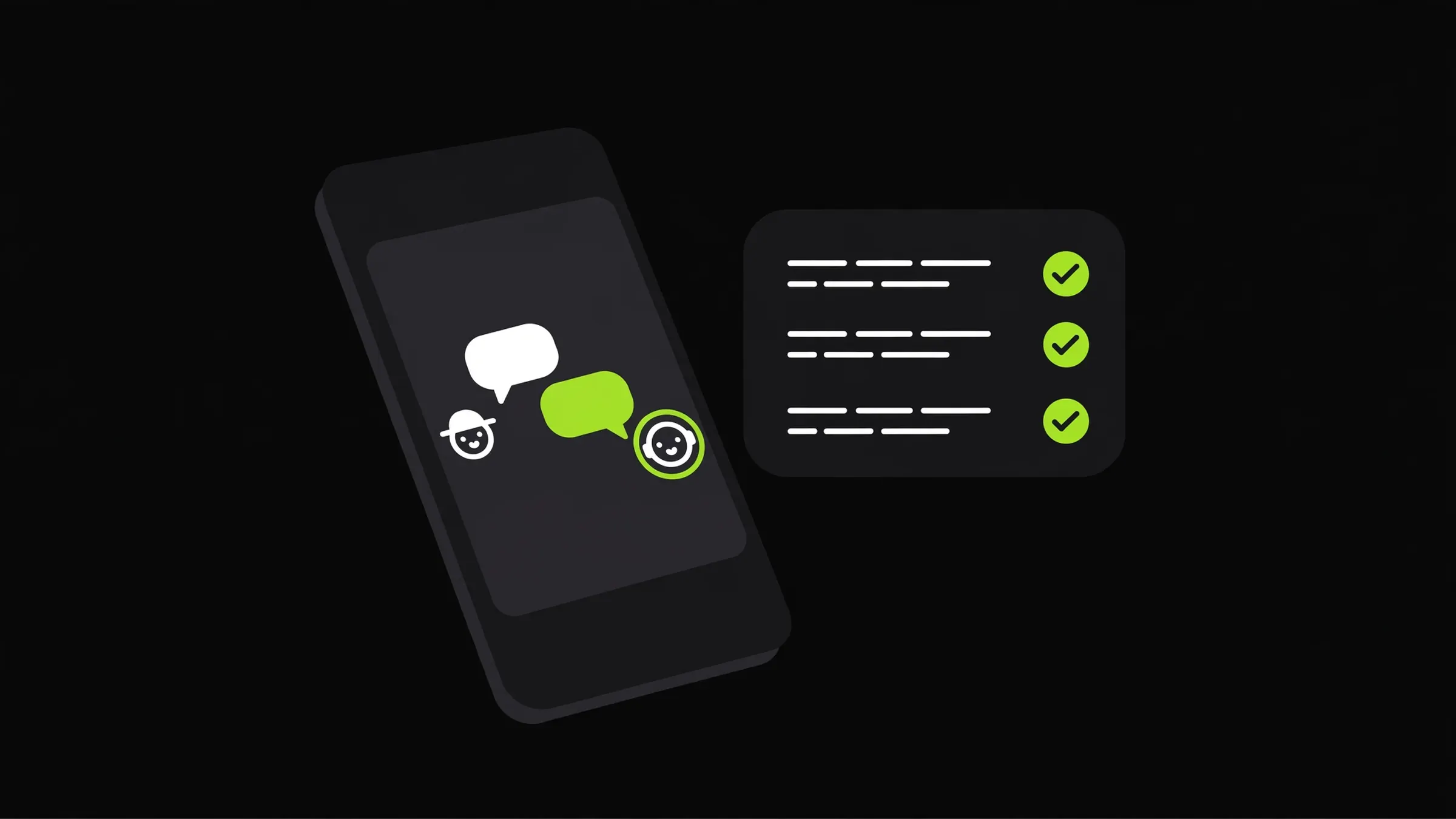 Illustration of a phone showing a WhatsApp-style chat where a friendly robot assistant answers a shop owner, with a morning summary card beside it.