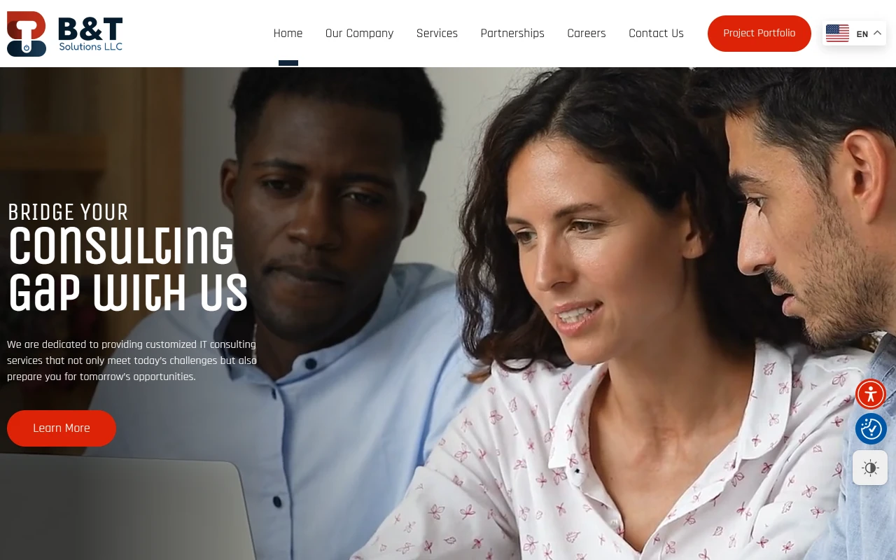 The B&T Solutions home page after the move