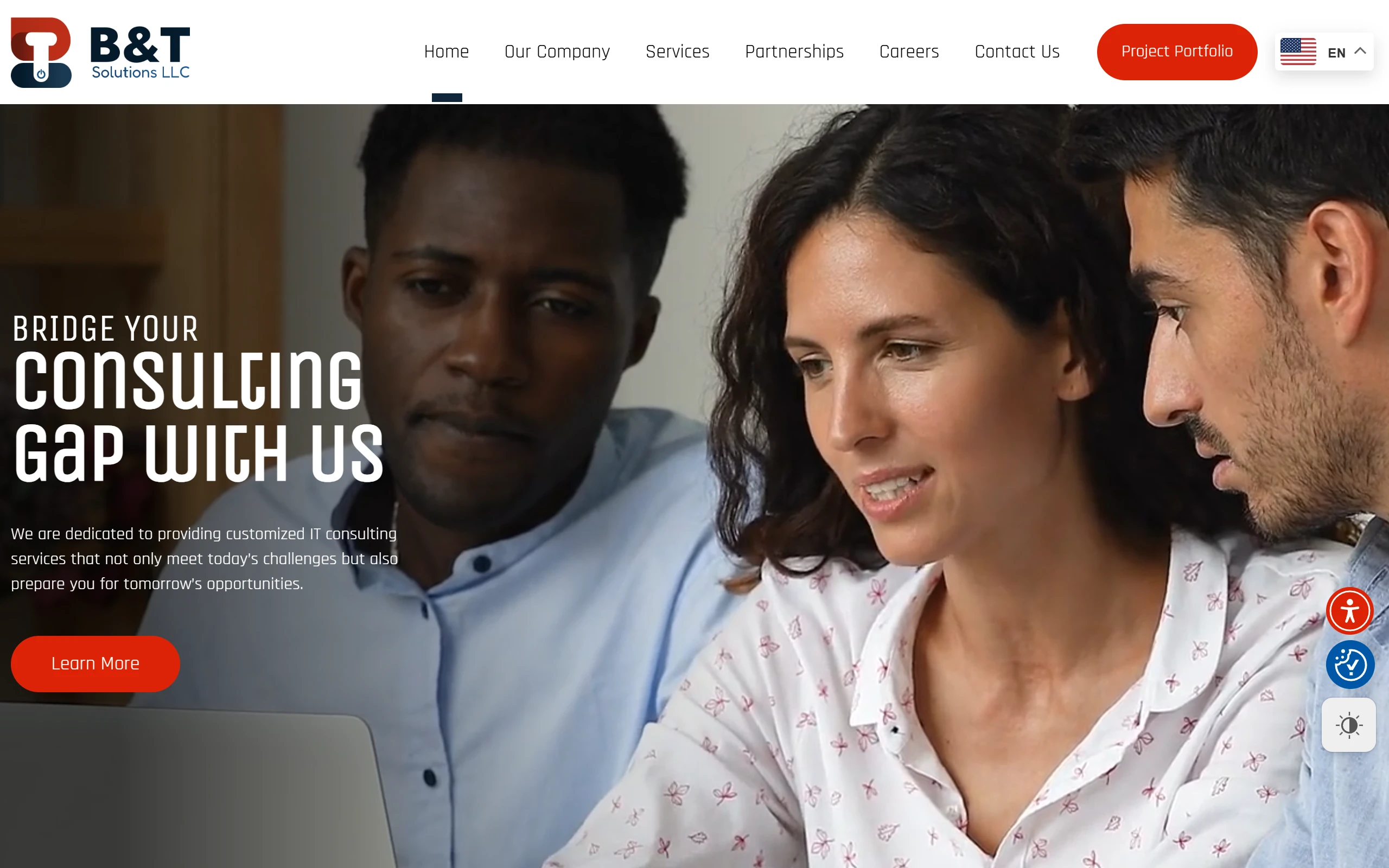 The B&T Solutions home page after the move