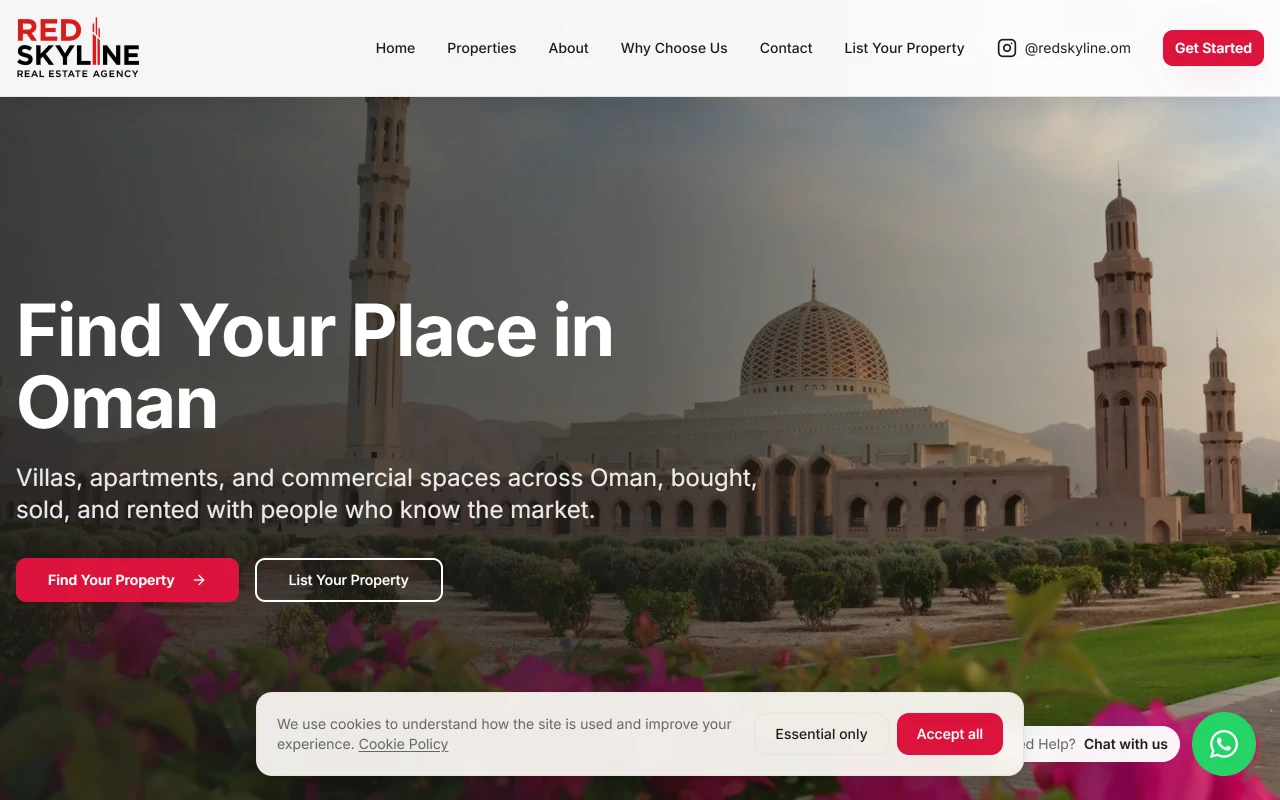 The RedSkyline property website home page