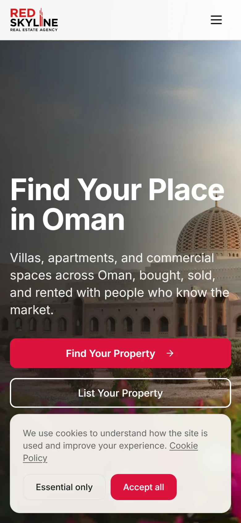 The RedSkyline home page on a phone